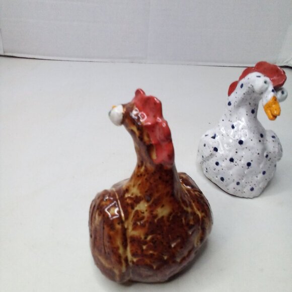 Handmade Ceramic Chicken Rooster Decor 4" Whimsical Big Eyes Lot 2 Countrycore - Picture 4 of 12